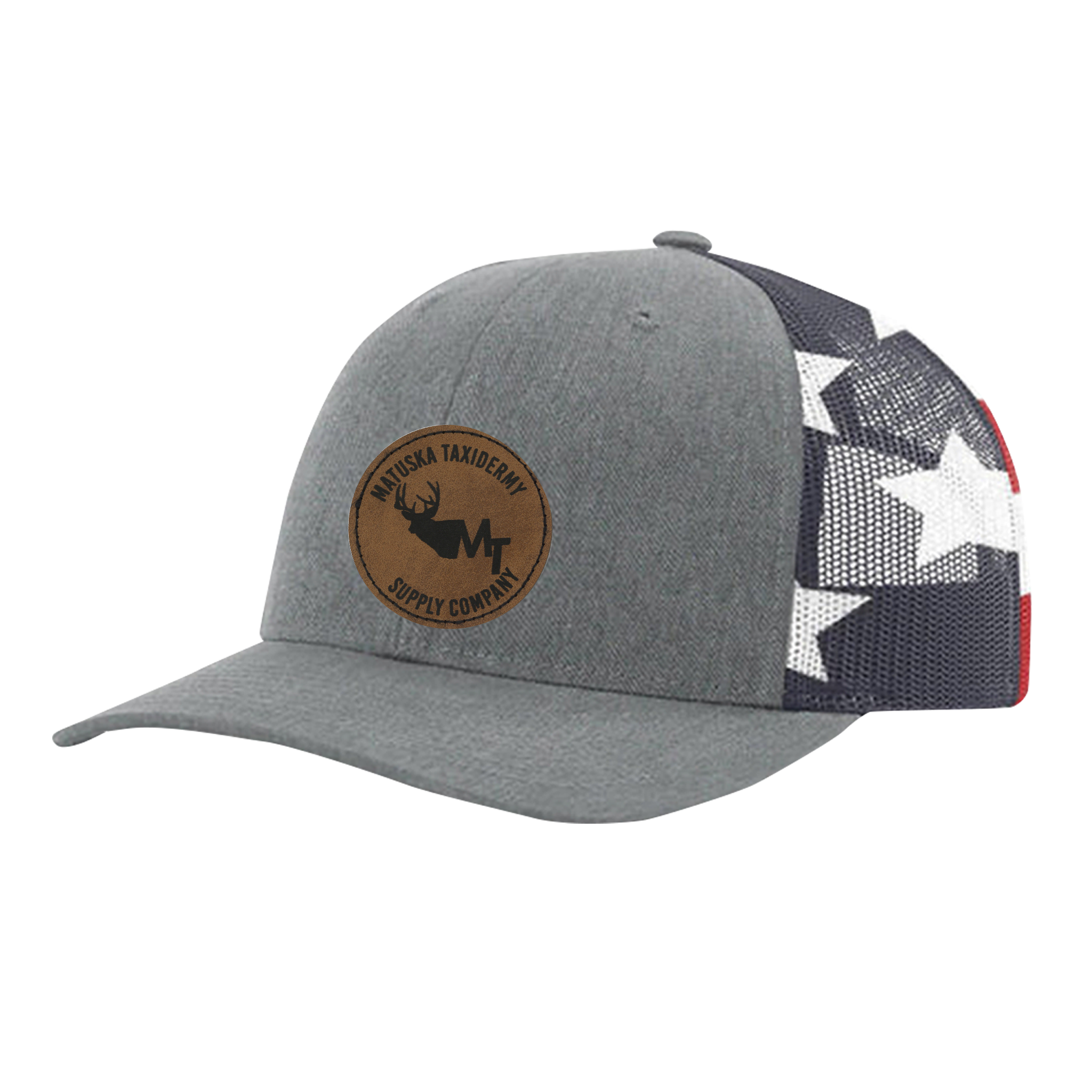 Adjustable Trucker Hat - Gray/Flag (Deer Patch)